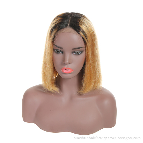 Huashuo Highest Discounts T1B 27 Ombre Color Natural Wavy Brazilian Virgin Human Hair Thick Short Bob Lace Front Wig
